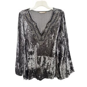 Soft Surroundings Crushed Velvet Beaded Top Size Large Whimsigoth Fairy Grunge